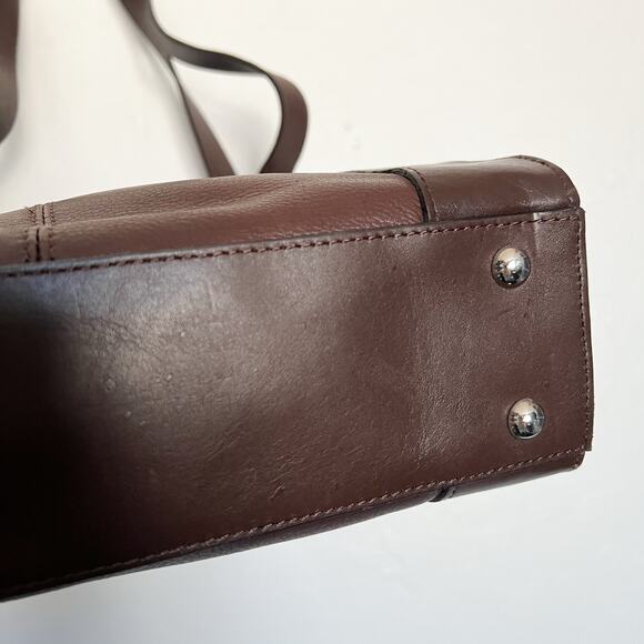 Fossil Purse Shoulder Bag Genuine Leather Brown Classic Silver Double Straps - Picture 3 of 12